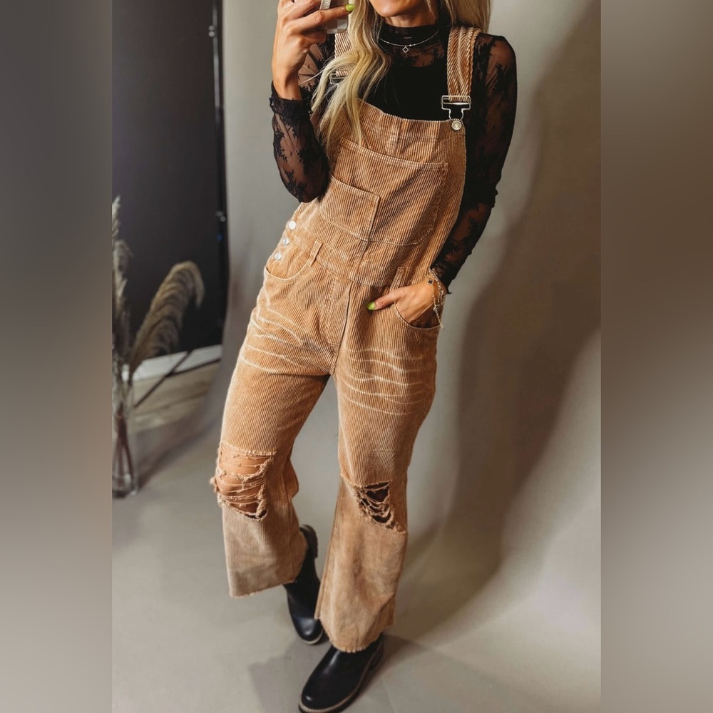 BiBi Tan Corduroy Distressed Women’s Overalls